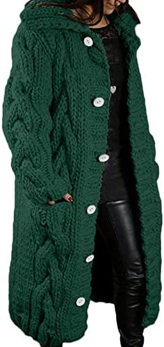 Sweater Coast Inverno feminino de inverno quente Cardigã de malha de malha sólida Casual Manga longa Casacos de malha de botão comprido