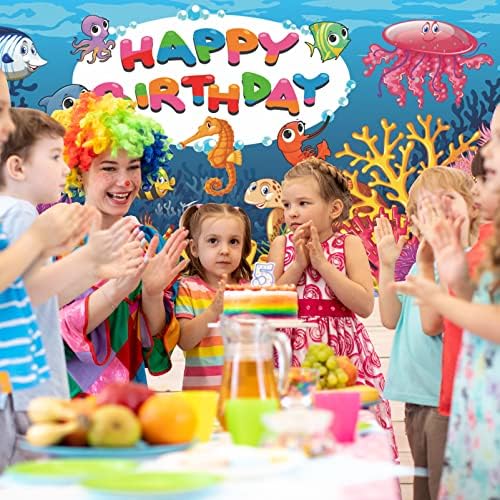 Oceano Banner de Feliz Aniversário, Decorações de aniversário do Sea Sea Festa para Crianças, Tropical Fish Ocean Theme Birthday Photo