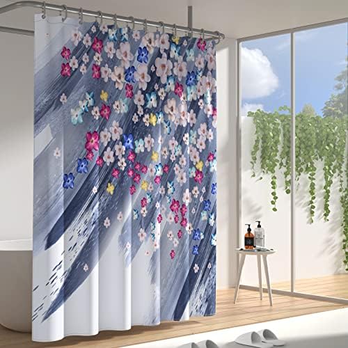Cortina de chuveiro de flor de aquarela Yaxi para banheiro colorido de chuveiro floral colorido Curta