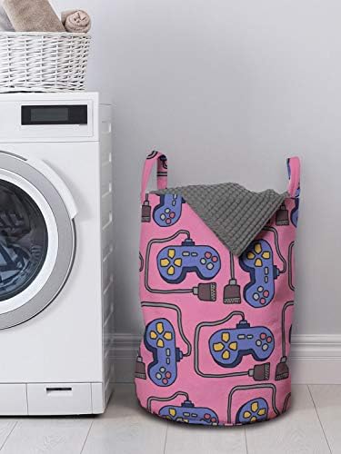 Bolsa de lavanderia de jogos de Ambesonne, contínua infância de joystick gamepad, cesta de cesto com alças fechamento de cordão para lavanderia, 13 x 19, rosa violeta azul