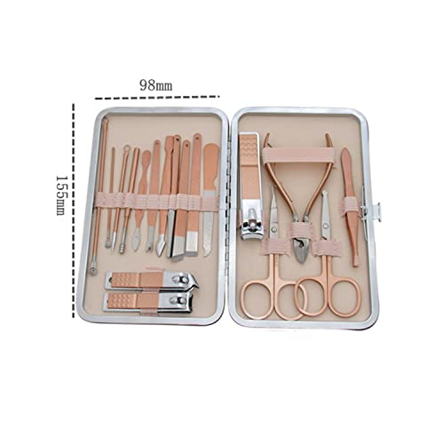 Conjunto profissional de manicure profissional de 18 peças - Clippers de unhas de aço inoxidável e ferramentas de cuidados na caixa de viagem de couro rosa - kit de unhas de viagem portátil