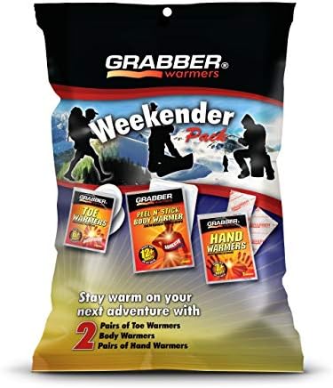 Aquecedores Grabber Grabber WeekEnder Multi-Warmmer Pack, 2 pares, 2 par de dedo do pé, 2 peel n 'stick corpo aquecedores, 6 acusações, tamanho único