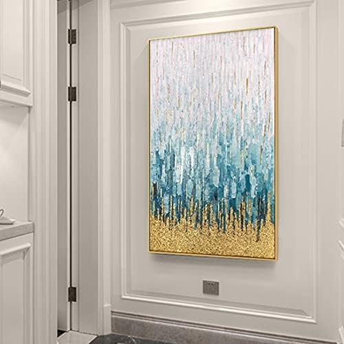 BKSTJ Resumo Pintura a óleo azul dourada em tela Paisagem de paisagem Moderna Arte de parede de lona para sala Hotel de corredor