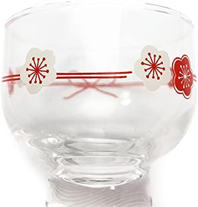 Itens de boa sorte japoneses, ameixa vermelha e branca 3 óculos múltiplos com uma caixa de presente. Japonês Boa sorte, fria, reishu, copo.