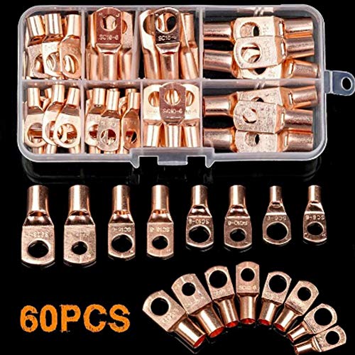 60 PCS Conector de terminal de crimpagem de cabo, terminais de bastão de latão, 381pcs de encolhimento de tubulação de calor, para crimpagem ou soldagem