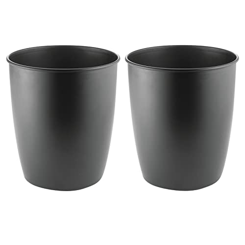 Mdesign Pequeno lixo redondo de aço pode balde - cesta de lixo de 1,5 galão, lixeira de lixo para banheiro, lavabo, quarto, cozinha, escritório em casa - Malloy Collection - 2 pacote - preto fosco preto
