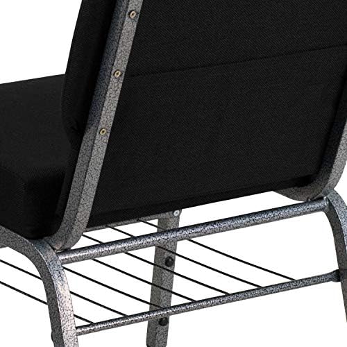 Flash Furniture Hercules Series 21''W Cadeira de igreja em tecido preto com rack de livro - quadro de veia prateada
