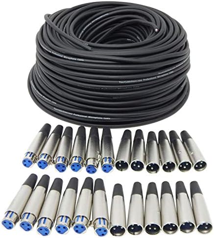 Seu armazenamento de cabos DIY Faça seu próprio kit de cabo XLR de comprimento personalizado 250 pés de 28 AWG Balanced XLR Cable, 12 xlr conectores masculinos e 12 xlr conectores femininos
