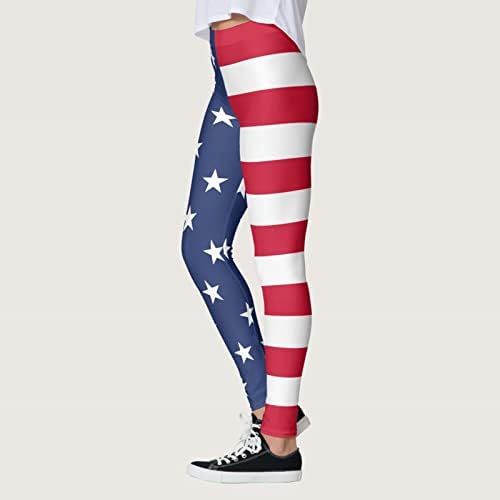 Leggings de cintura alta para mulheres em 4 de julho sem transferência de barriga atlética Control EUA Treino de bandeira