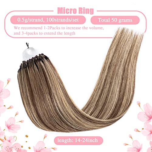 Extensões de cabelo de cabelos humanos de Micro Micro Senmy 16 polegadas Micro Loop Hair Marrom médio com extensões de cabelo micro