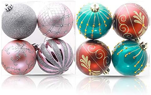 Koqwez33 Diy Christmas Glitter Balls, Ornamento de Bola de Natal, 4pcs Survendo a prova de estampa floral de estampa floral Bally Baubles em casa árvore de Natal Decor Red Green Green