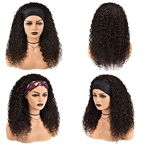 Youngirl Deep Wave Band Wig Human Human Human Wigs Curly Head Wigs para Mulheres Negras Cabelo Humano Sem Glue Nenhuma Máquina de peruca de cabelo virgem brasileira de renda