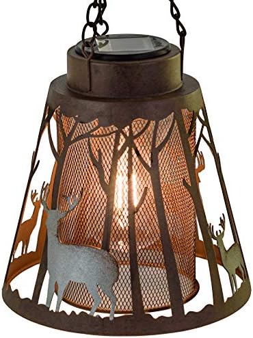 Lanterna de LED de veado decorativa - suporte redondo de metal e lanterna pendurada para externo interno por Pine Ridge | 3AAA Bateria