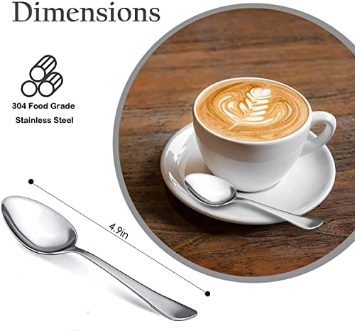 Demitasse Espresso Spoons, Mini Chefe Spoon, 6 Pcs de 4,9 polegadas de aço inoxidável colheres pequenas, pequenas colheres