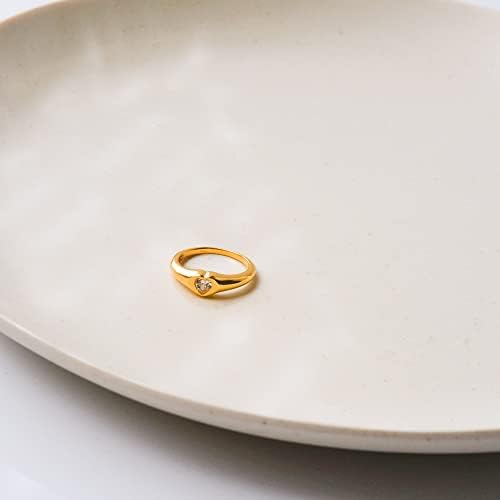 Espere cúbico zirconia coração sinaliza anel 18k ouro banhado | Anel mindinho mínimo e mindinho | Presente de aniversário
