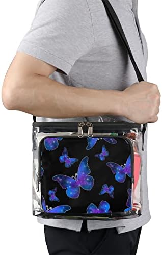 Galaxy Butterfly Clear Bag Stadium Aprovado com uma bolsa de ombro transparente transparente com cinta ajustável para externo,