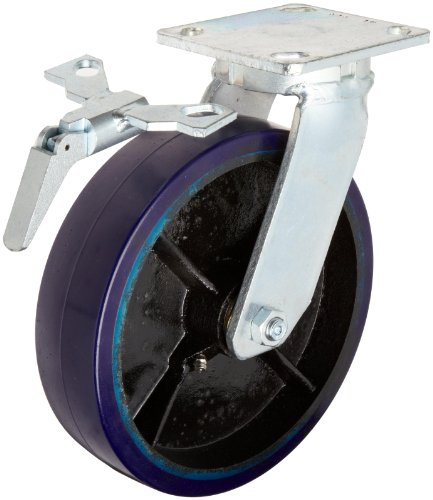 RWM Casters 47 Série Plate Caster, giro com trava giratória operada pelo pé, sem kingpin, uretano na roda de ferro,