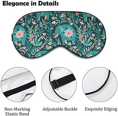 Máscara de máscara de olho de elefante elefante floral, bloqueando a máscara de sono com cinta ajustável para o trabalho