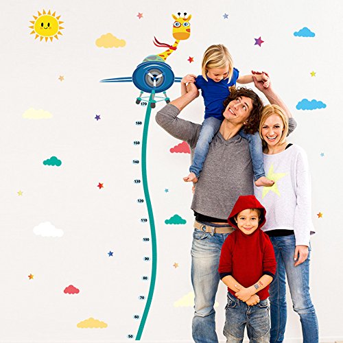 Giraffe de desenho animado de parede no adesivo de altura do avião, mapa de altura de crescimento medindo decalque de parede removível, crianças crianças berçário de bebê berçário diy decesivo de arte decorativa mural de parede