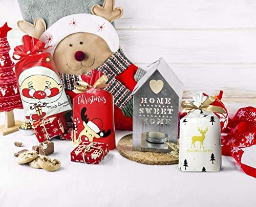 Sacos de presente de cordão de Natal, pequenos sacos de doces de plástico 9x6 para guloseimas lanche de biscoitos de brindes, sacos de embrulho fofos com lanchone