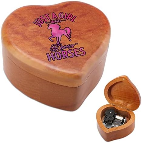 Apenas uma garota que adora cavalos de madeira caixa de madeira Windup Heart Heart Pried Musical Boxes Caso para aniversário
