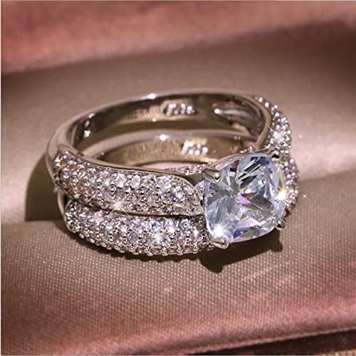 Anéis de noivado para mulheres 2pcs empilháveis ​​shiny shinystone cristal anéis de casamento duplo zircão anéis de casamento