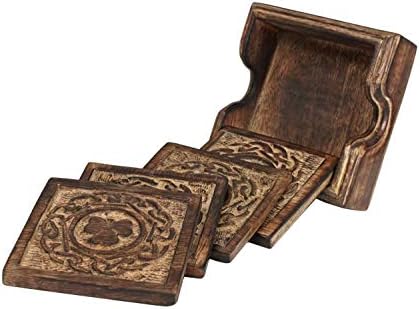 Conjunto de madeira Storeindya de 4 montanha -russa absorvente - Acessórios de decoração de cádico de trevo de quatro folhas de