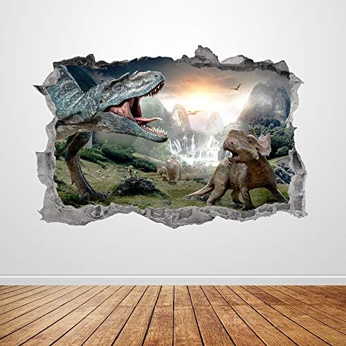 Dinossauros decalque de parede de parede esmagado 3d Jurássico World World Wall Sticker Mural Poster Kids Bedroom Decor Up325