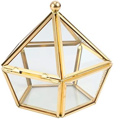 Caixa de jóias vintage de vidro Beate, anel de joalheria geométrica dourada, organizador de vidro do organizador de exibição