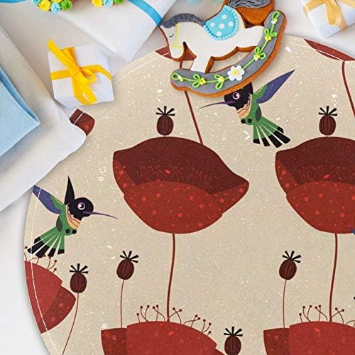Padrão de beija -flor de papoula de heoeh, capacho sem escorregamento de 15,7 de tapete de tapete redondo tapetes tapetes para crianças