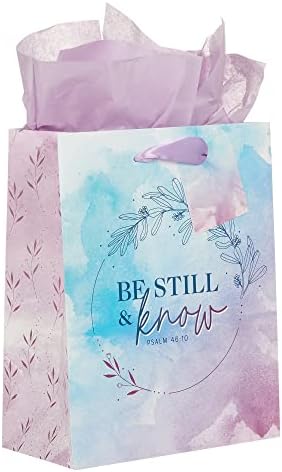 Bolsa de presente de presente de presente de arte cristã com tags e papel de lenço para mulheres: fique quieto e