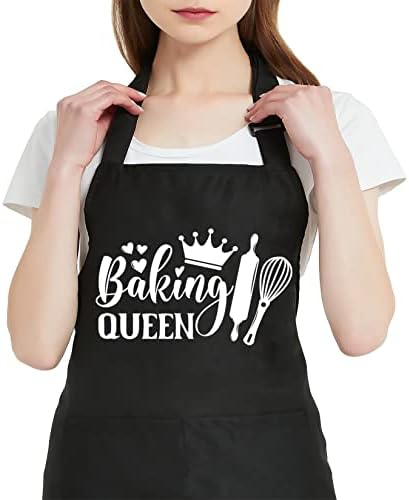Aventais engraçados da rainha do cozimento para mulheres com 2 bolsos, avental de resistência à água para cozinhar,