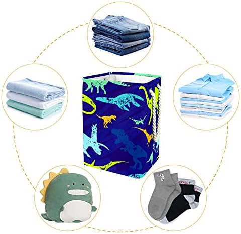 Indivimer dinossauro azul grande cesto de roupa de roupa prejudicial à prova d'água Roupas de roupas para roupas para o organizador de brinquedos, decoração de casa para banheiro do quarto