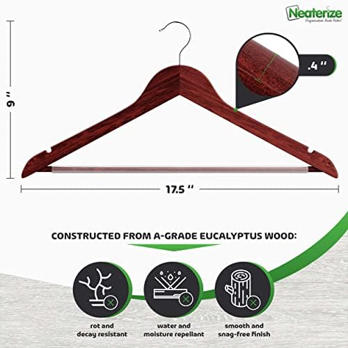 Cabides de madeira para roupas - Barra de calça não deslizante para serviço pesado e 360 ​​gancho giratório | Ganchos