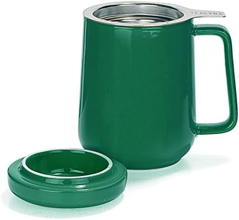 Teayra - pico de copo de chá verde de cerâmica - 19 onças - caneca grande com tampa e infusor de aço inoxidável - Conjunto