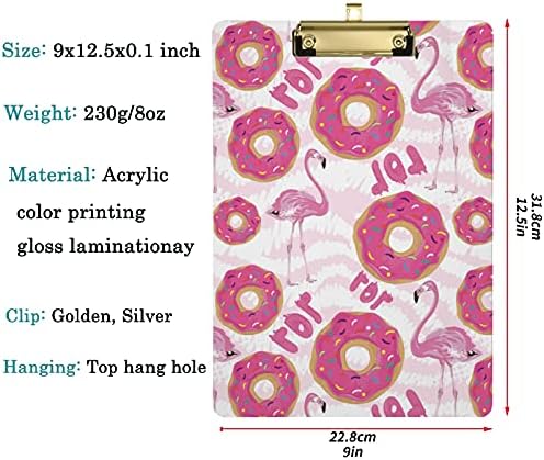 Naanle Sweet Donuts Pink Flamingo CLIPBOOD CLIPLIC Custom, A4 Tamanho padrão Placa de redação de ouro decorativa para estudantes,