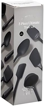 Gir: Obtenha o conjunto de utensílios de 5 peças de silicone certo - utensílios antiaderentes de cozinha resistente ao calor e utensílios de servir - espátula de silicone, flip/turner e colherula - preto