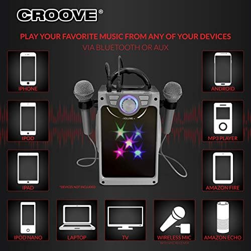 Croove Karaoke Machine for Kids - Kids Karaoke Machine para meninas e meninos com 2 microfones - Bluetooth, Aux, conectividade USB
