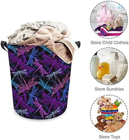 Colorido estilizados libélulas de lavanderia cesta dobrável lavanderia cesto de lavanderia saco de armazenamento com alças