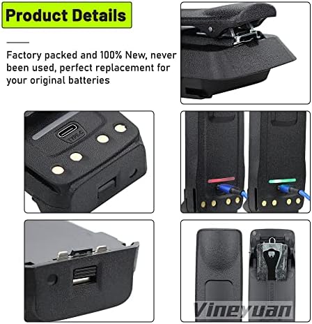 Vineyuan 7.4V 3200mAh PMNN4077C Tipo-C Bateria recarregável USB para Motorola Dp3400 DGP4150 DGP6150 MTR2000 XPR6350 XIRP8260 XIRP8268 Bateria