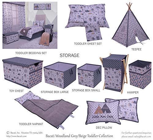 Bacati Woodlands Grey/Bege Neutro Cotton Storage Toy Baú, bege/cinza