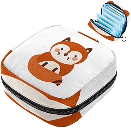 Bolsa de armazenamento de guardanapos sanitários de Oryuekan, bolsas de zíper menstrual reutilizável portátil, bolsa de armazenamento de tampões para mulheres meninas, cartoon animal raposa