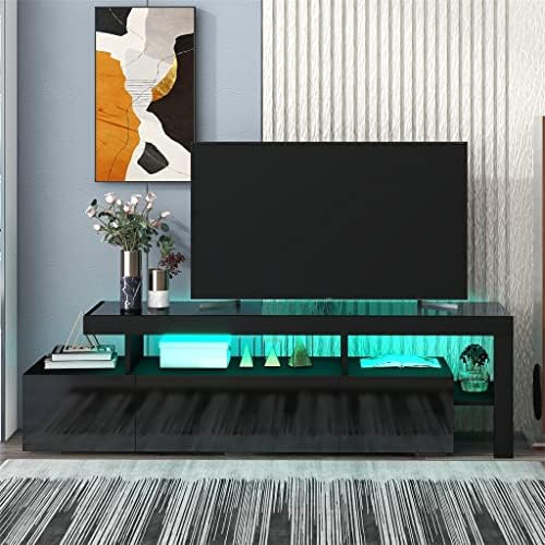 Tbgfpo contemporâneo 16 cores luzes led armário de tv stand UV Centro de entretenimento de acabamento brilhante 70 polegadas TV