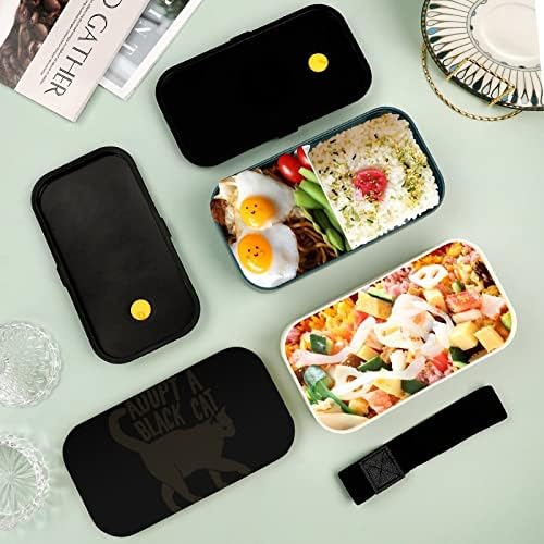 Black Cat Double Cayer Bento lancheira com utensílios de utensílios de almoço empilhável Inclui 2 contêineres