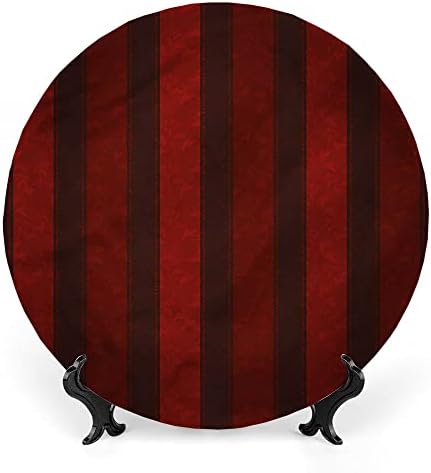 Placas de cerâmica Ligutars, placas de cerâmica decorativa marrom, linhas ousadas verticais vintage, 7 polegadas, placas domésticas decorativas, preto vermelho
