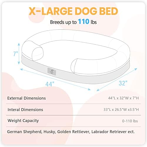 Camas de cachorro Yiruka para cães extras grandes, cama de cachorro lavável com tampa removível, cama de cachorro ortopédica com espuma de crate de ovo, cama de cachorro impermeável, cama não esqui a
