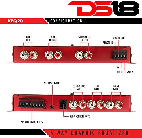 DS18 KEQ20 20 Equalizador de pré-amplificador de banda com 6 canais Driver de linha e controle de subwoofer remoto, vermelho, tamanho único