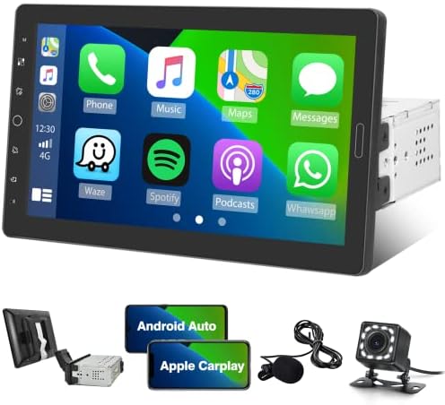 Apple CarPlay Cartero estéreo de 10,1 polegadas Ajustável Rádio Touch Screen Rádio Android Mirror Link Bluetooth FM Audio Play Support TF AUX USB SWC DVR + Microfone + Câmera de Backup