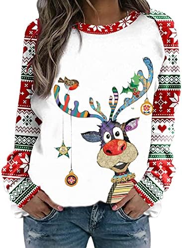 Moletom de Natal feminino Camisas de manga longa Camisas casuais saídas de túnica de rena de rena de rena