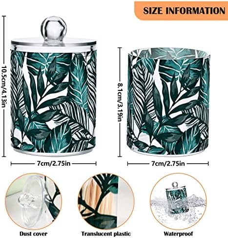 INNEWGOGO Folhas tropicais Palms 2 Pacote de pacote Dispensador Organizador de suporte de cotonete de algodão Recipientes de banheiro plástico com tampas de cotonete de cotonete